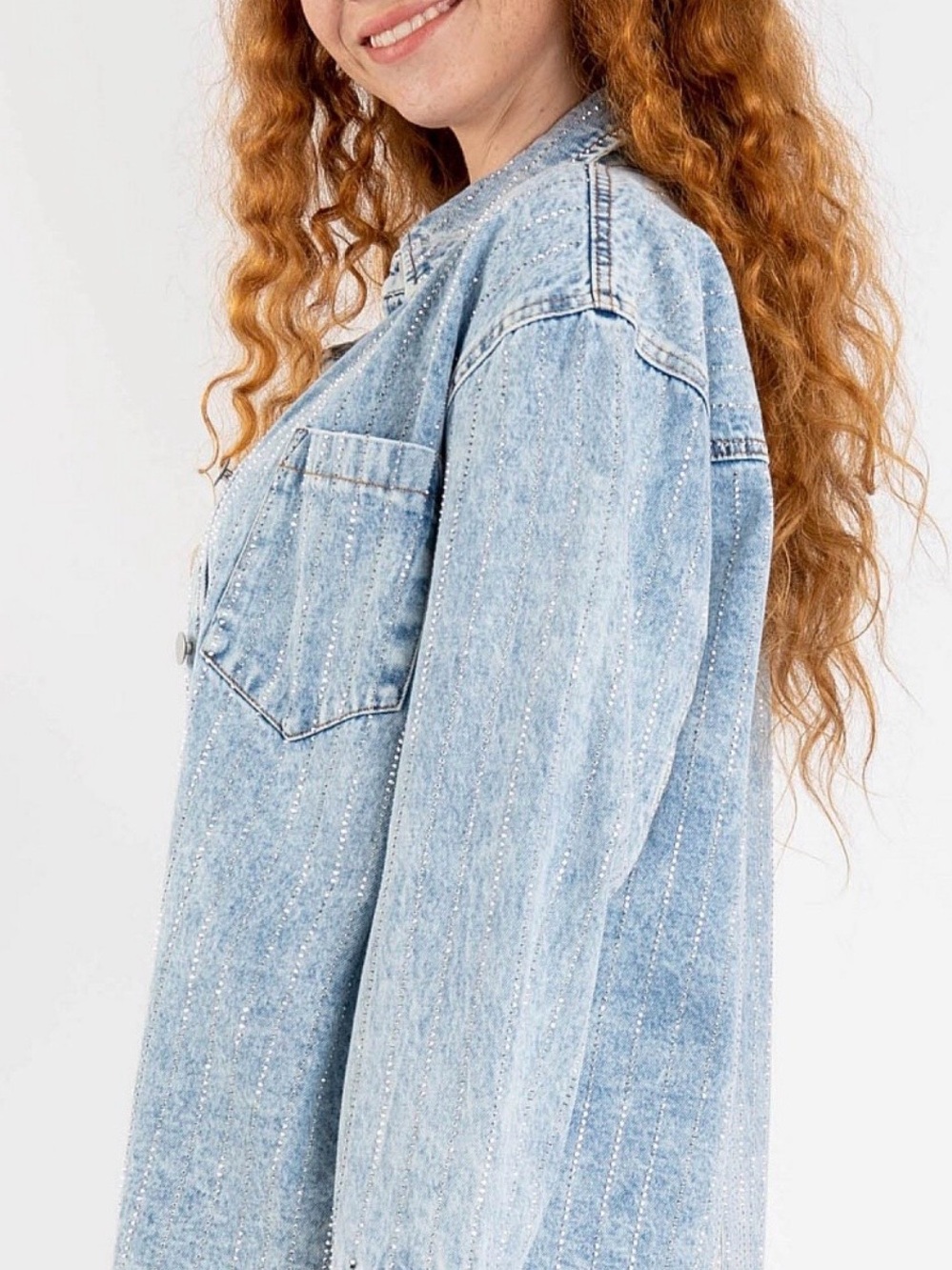Blue Velvet Rhinestone Denim Jacket - Picture 3 of 4